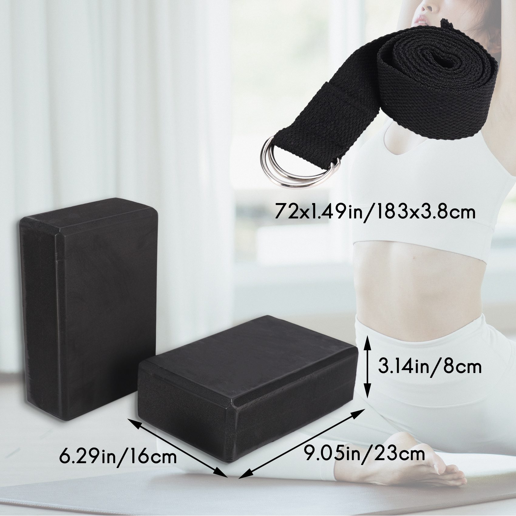 A89Eヨガブロックとヨガストラップのセット。EVAフォーム - Pilates Yoga Tone のレビューと価格