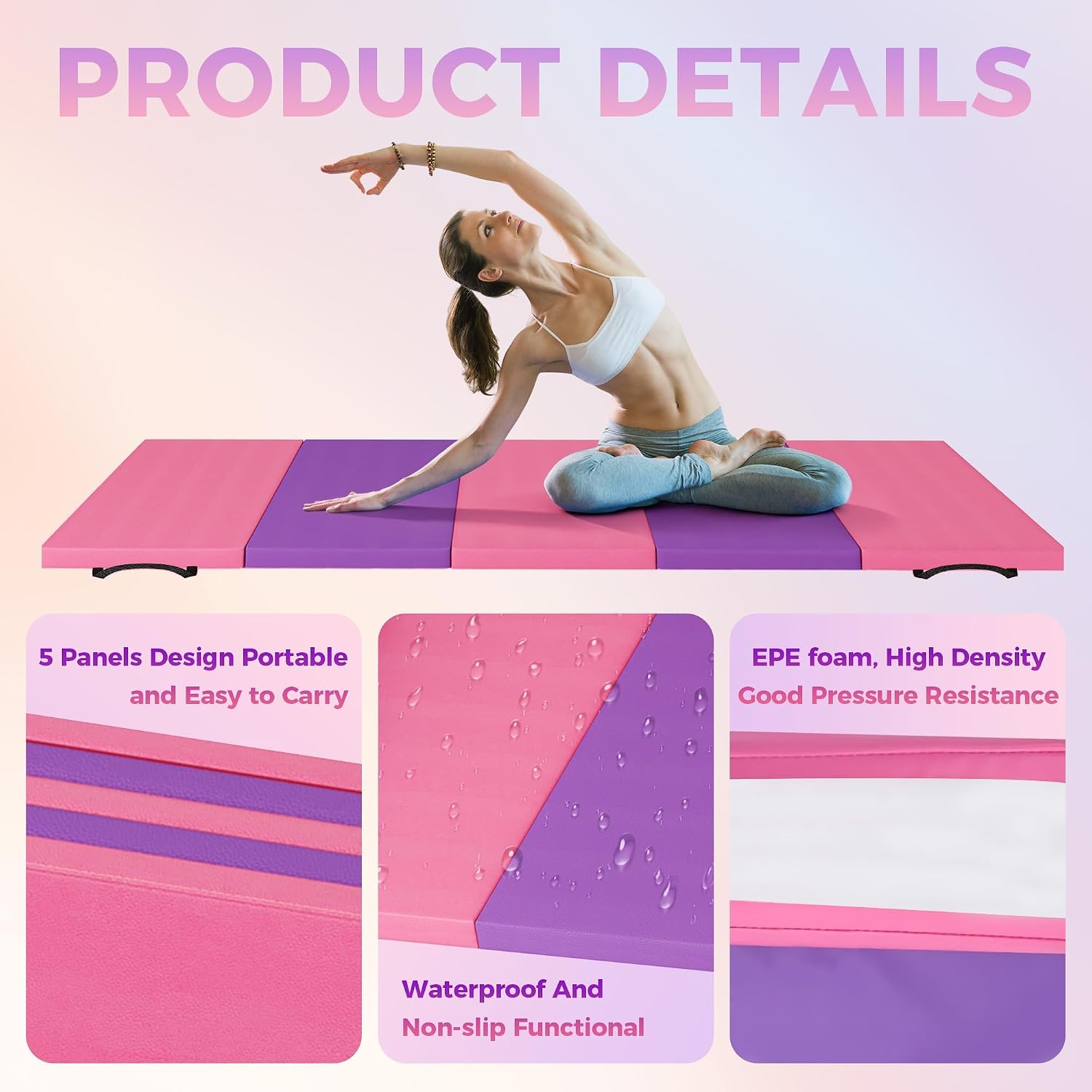 折りたたみ式ヨガマット 体操マット 5つ折りエクササイズフロ - Pilates Yoga Mat のレビューと価格