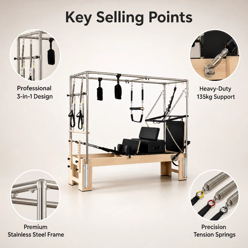 YTYIN コマーシャル 3 in 1 リフォーマー メープ - Pilates And Yoga Studio のレビューと価格