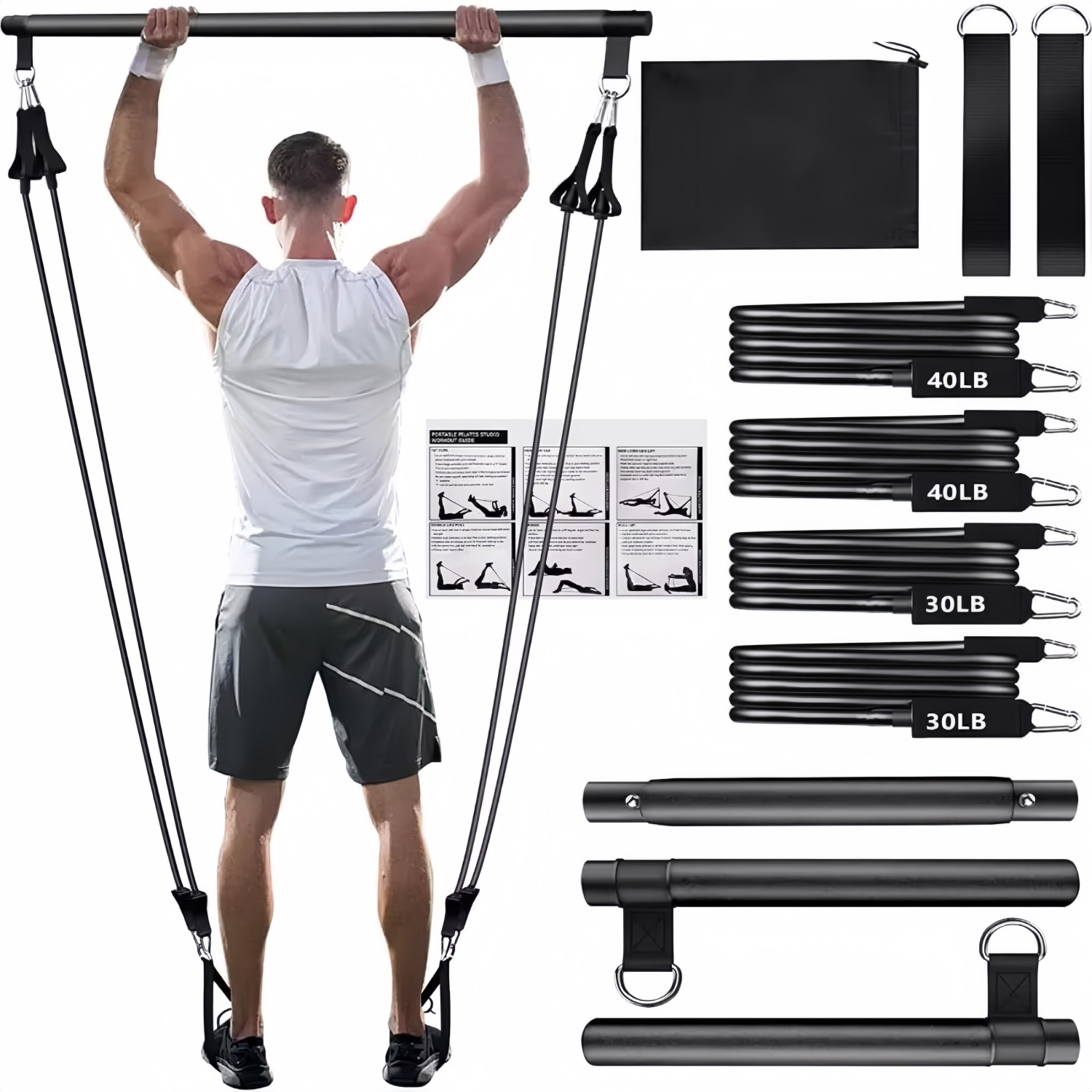 ポータブルヨガピラティスバースティック、レジスタンスバンド付 - Pilates Yoga Tone のレビューと価格
